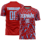 Custom Red Light Blue-White Abstract Line Sports Sublimation Soccer Uniform Jersey