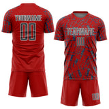 Custom Red Steel Gray-White Abstract Line Sports Sublimation Soccer Uniform Jersey