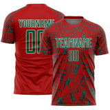 Custom Red Kelly Green-White Abstract Line Sports Sublimation Soccer Uniform Jersey