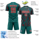 Custom Teal Red-White Abstract Line Sports Sublimation Soccer Uniform Jersey