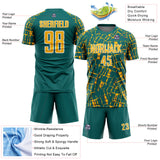 Custom Teal Gold-White Abstract Line Sports Sublimation Soccer Uniform Jersey