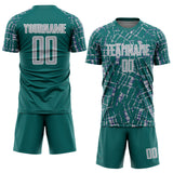 Custom Teal Gray-White Abstract Line Sports Sublimation Soccer Uniform Jersey