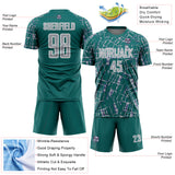 Custom Teal Gray-White Abstract Line Sports Sublimation Soccer Uniform Jersey