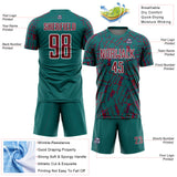 Custom Teal Crimson-White Abstract Line Sports Sublimation Soccer Uniform Jersey