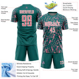 Custom Teal Medium Pink-White Abstract Line Sports Sublimation Soccer Uniform Jersey