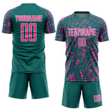 Custom Teal Pink-White Abstract Line Sports Sublimation Soccer Uniform Jersey