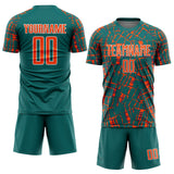 Custom Teal Orange-White Abstract Line Sports Sublimation Soccer Uniform Jersey
