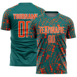 Custom Teal Orange-White Abstract Line Sports Sublimation Soccer Uniform Jersey