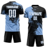 Custom Black White-Light Blue Abstract Brush Stroke Sports Sublimation Soccer Uniform Jersey