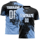 Custom Black White-Light Blue Abstract Brush Stroke Sports Sublimation Soccer Uniform Jersey