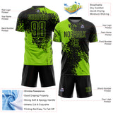 Custom Black Neon Green Abstract Brush Stroke Sports Sublimation Soccer Uniform Jersey