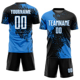 Custom Black White-Powder Blue Abstract Brush Stroke Sports Sublimation Soccer Uniform Jersey