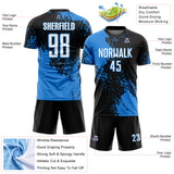 Custom Black White-Powder Blue Abstract Brush Stroke Sports Sublimation Soccer Uniform Jersey