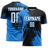 Custom Black White-Powder Blue Abstract Brush Stroke Sports Sublimation Soccer Uniform Jersey