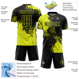 Custom Black Neon Yellow Abstract Brush Stroke Sports Sublimation Soccer Uniform Jersey