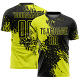 Custom Black Neon Yellow Abstract Brush Stroke Sports Sublimation Soccer Uniform Jersey