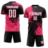 Custom Black White-Neon Pink Abstract Brush Stroke Sports Sublimation Soccer Uniform Jersey
