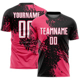 Custom Black White-Neon Pink Abstract Brush Stroke Sports Sublimation Soccer Uniform Jersey