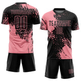 Custom Black Medium Pink Abstract Brush Stroke Sports Sublimation Soccer Uniform Jersey