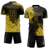 Custom Black Old Gold Abstract Brush Stroke Sports Sublimation Soccer Uniform Jersey