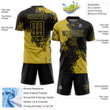 Custom Black Old Gold Abstract Brush Stroke Sports Sublimation Soccer Uniform Jersey