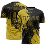 Custom Black Old Gold Abstract Brush Stroke Sports Sublimation Soccer Uniform Jersey