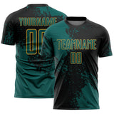 Custom Black Midnight Green-Old Gold Abstract Brush Stroke Sports Sublimation Soccer Uniform Jersey