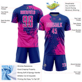 Custom Royal Deep Pink-White Abstract Brush Stroke Sports Sublimation Soccer Uniform Jersey