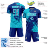 Custom Royal Lakes Blue-White Abstract Brush Stroke Sports Sublimation Soccer Uniform Jersey