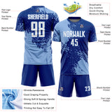 Custom Royal White-Light Blue Abstract Brush Stroke Sports Sublimation Soccer Uniform Jersey