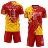 Custom Red Yellow-White Abstract Brush Stroke Sports Sublimation Soccer Uniform Jersey