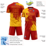 Custom Red Gold Abstract Brush Stroke Sports Sublimation Soccer Uniform Jersey