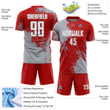 Custom Red White-Gray Abstract Brush Stroke Sports Sublimation Soccer Uniform Jersey