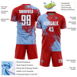 Custom Red White-Light Blue Abstract Brush Stroke Sports Sublimation Soccer Uniform Jersey