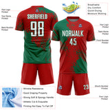 Custom Red White-Kelly Green Abstract Brush Stroke Sports Sublimation Soccer Uniform Jersey