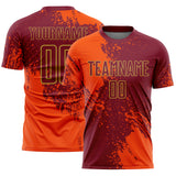 Custom Crimson Orange-Old Gold Abstract Brush Stroke Sports Sublimation Soccer Uniform Jersey