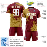 Custom Crimson White-Old Gold Abstract Brush Stroke Sports Sublimation Soccer Uniform Jersey