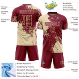 Custom Crimson Cream Abstract Brush Stroke Sports Sublimation Soccer Uniform Jersey