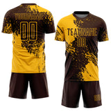 Custom Brown Gold Abstract Brush Stroke Sports Sublimation Soccer Uniform Jersey