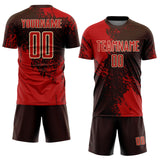 Custom Brown Red-Cream Abstract Brush Stroke Sports Sublimation Soccer Uniform Jersey