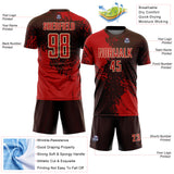 Custom Brown Red-Cream Abstract Brush Stroke Sports Sublimation Soccer Uniform Jersey