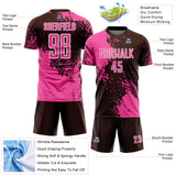 Custom Brown Pink-White Abstract Brush Stroke Sports Sublimation Soccer Uniform Jersey