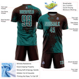 Custom Brown Teal-White Abstract Brush Stroke Sports Sublimation Soccer Uniform Jersey