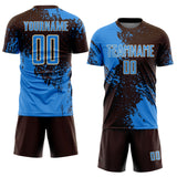 Custom Brown Powder Blue-Cream Abstract Brush Stroke Sports Sublimation Soccer Uniform Jersey