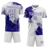 Custom White Dark Purple Abstract Brush Stroke Sports Sublimation Soccer Uniform Jersey