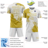 Custom White Old Gold Abstract Brush Stroke Sports Sublimation Soccer Uniform Jersey