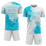 Custom White Lakes Blue Abstract Brush Stroke Sports Sublimation Soccer Uniform Jersey