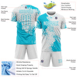 Custom White Lakes Blue Abstract Brush Stroke Sports Sublimation Soccer Uniform Jersey
