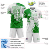 Custom White Grass Green Abstract Brush Stroke Sports Sublimation Soccer Uniform Jersey