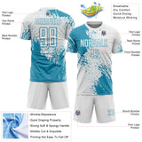 Custom White Panther Blue Abstract Brush Stroke Sports Sublimation Soccer Uniform Jersey